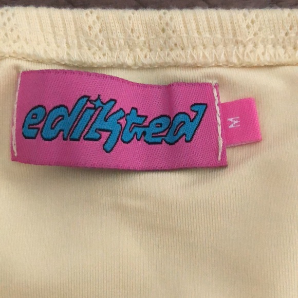 Edikted butter yellow pointelle mini dress stretch M dainty rosette - Picture 10 of 12